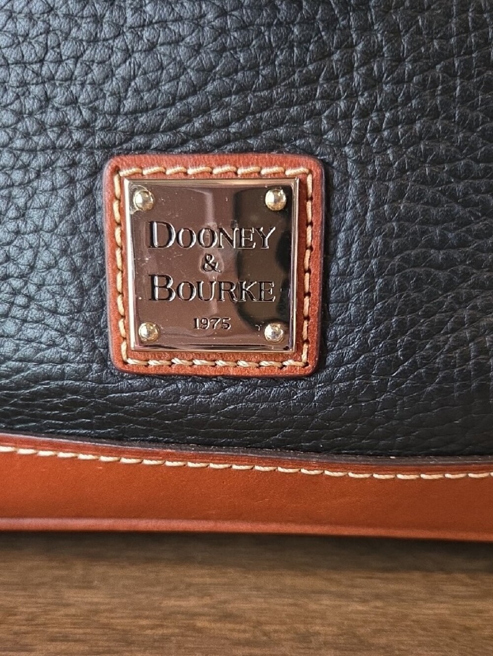 Dooney & Bourke Black with Brown Trim Pebble Leather Satchel - Picture 2 of 8